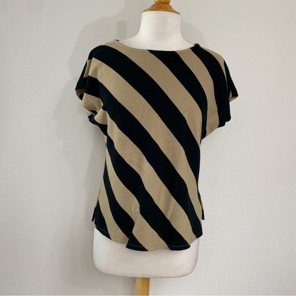 Vintage Graff Californiawear Tan Black Thick Stripe Boxy Stretch Top Size Medium